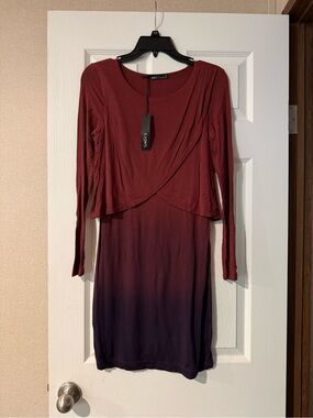 Gypsy 05 Burgundy to Plum Ombre Long Sleeve Dress